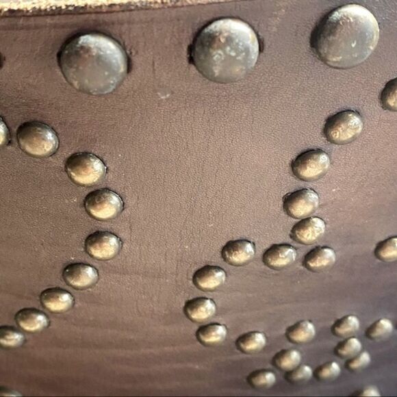 RRL * Distressed Brown Vachetta Leather Playing Card Brass Stud Kidney Belt - Picture 15 of 16